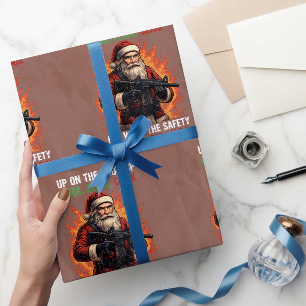 Funny Gun Christmas Wrapping Paper Roll Up On The Rooftop Click Click Off Went The Safety For Ol St Nick TS11 Mocha Print Your Wear