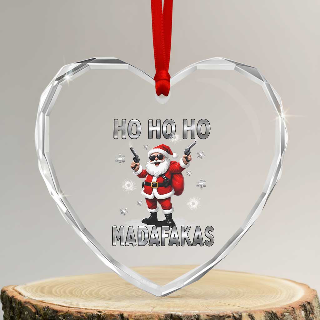 Funny Gun Xmas Heart Crystal Glass Ornament Ho Ho Ho Santa Pew Pew Madafakas TS10 Transparent Glass 3'' Heart Print Your Wear