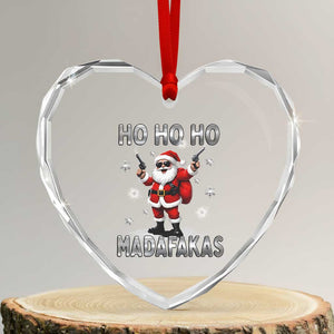 Funny Gun Xmas Heart Crystal Glass Ornament Ho Ho Ho Santa Pew Pew Madafakas TS10 Transparent Glass 3'' Heart Print Your Wear