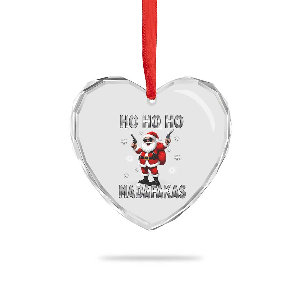 Funny Gun Xmas Heart Crystal Glass Ornament Ho Ho Ho Santa Pew Pew Madafakas TS10 Print Your Wear