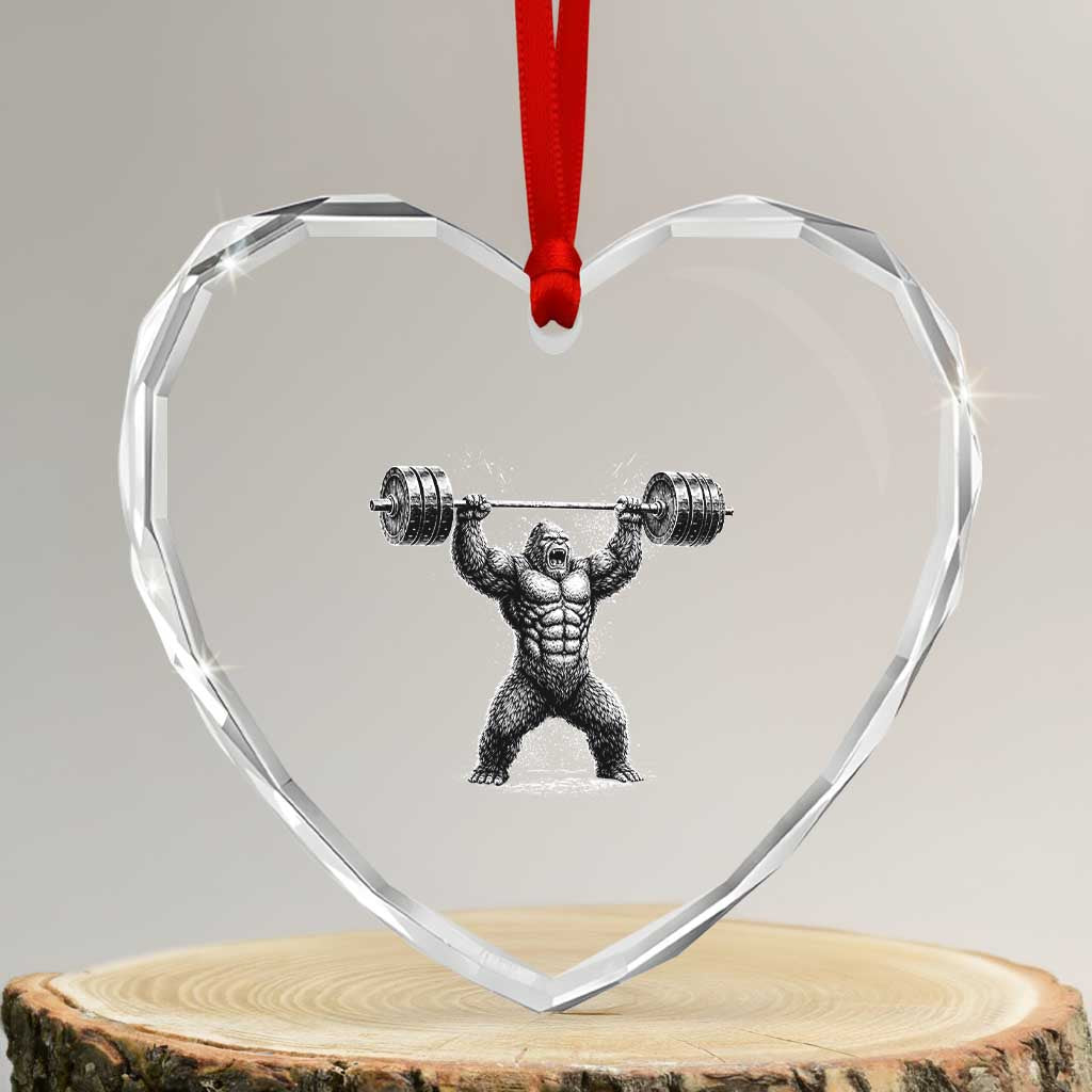 Funny Gym Bigfoot Heart Crystal Glass Ornament Weightlifting Workout TS10 Transparent Glass 3'' Heart Print Your Wear