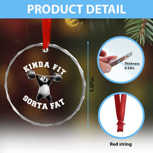 Funny Gym Crystal Glass Ornament Kinda Fit Sorta Fat Panda Weightlifting Workout TS10 Print Your Wear