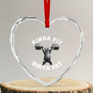 Funny Gym Heart Crystal Glass Ornament Kinda Fit Sorta Fat Bear Weightlifting Workout TS10 Transparent Glass 3'' Heart Print Your Wear