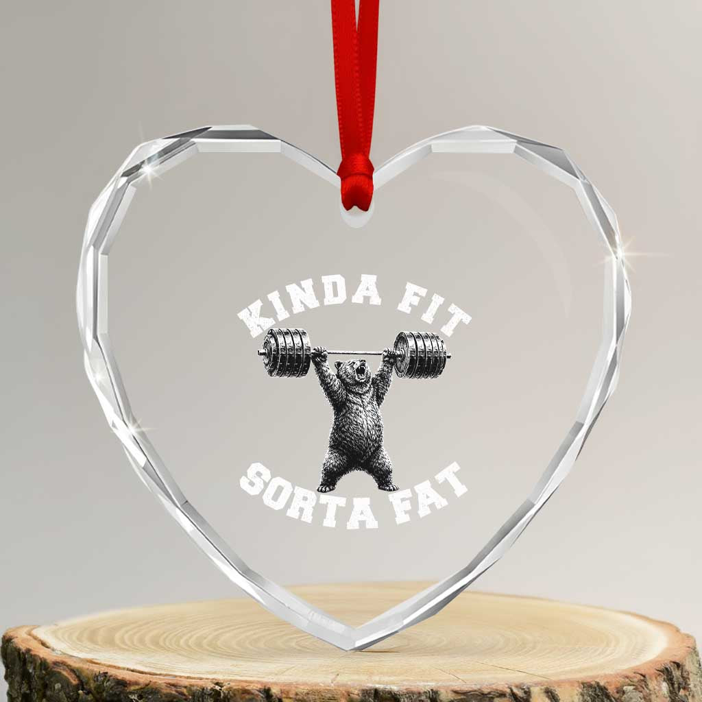 Funny Gym Heart Crystal Glass Ornament Kinda Fit Sorta Fat Bear Weightlifting Workout TS10 Transparent Glass 3'' Heart Print Your Wear
