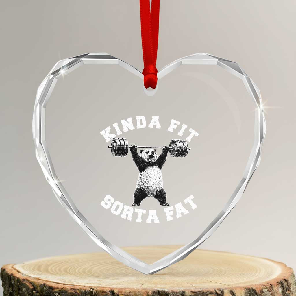 Funny Gym Heart Crystal Glass Ornament Kinda Fit Sorta Fat Panda Weightlifting Workout TS10 Transparent Glass 3'' Heart Print Your Wear
