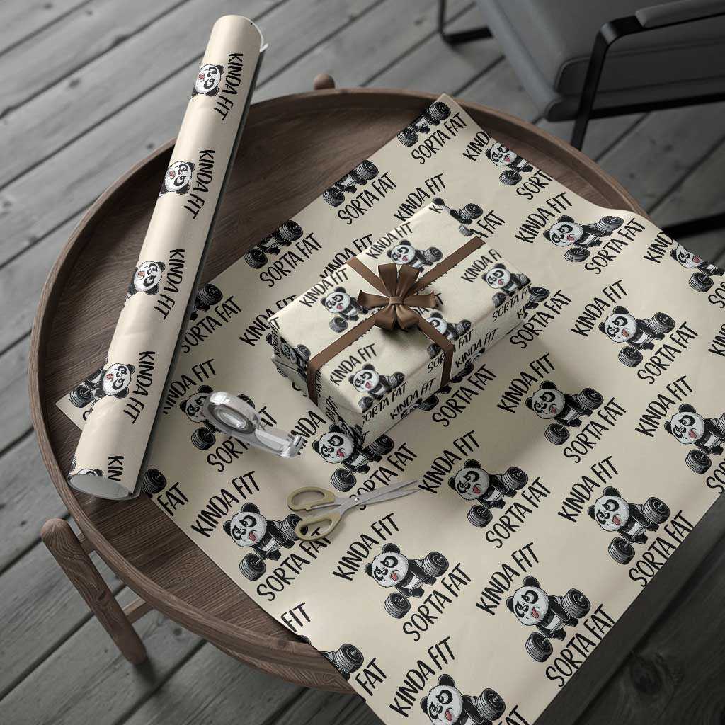 Funny Gym Panda Lover Wrapping Paper Roll Kinda Fit Sorta Fat TS12 Beige Print Your Wear