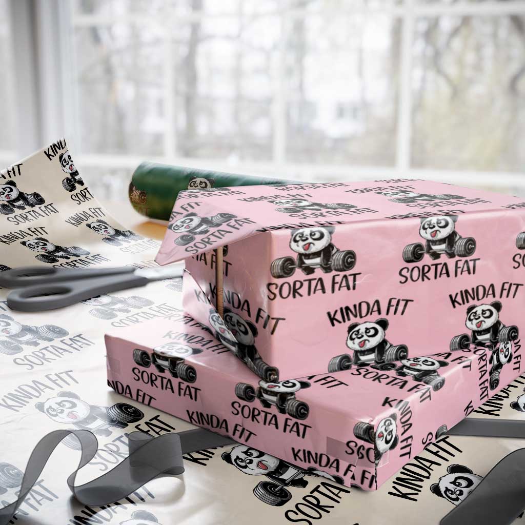 Funny Gym Panda Lover Wrapping Paper Roll Kinda Fit Sorta Fat TS12 Light Pink Print Your Wear
