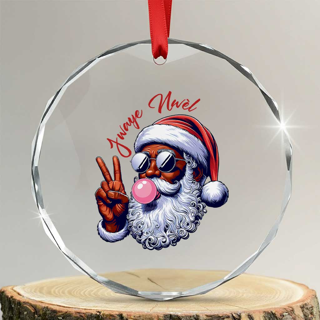 Funny Haitian Xmas Crystal Glass Ornament Jwaye Nwel Creole Cute Black Santa TS09 Transparent Glass 3'' Circle Print Your Wear