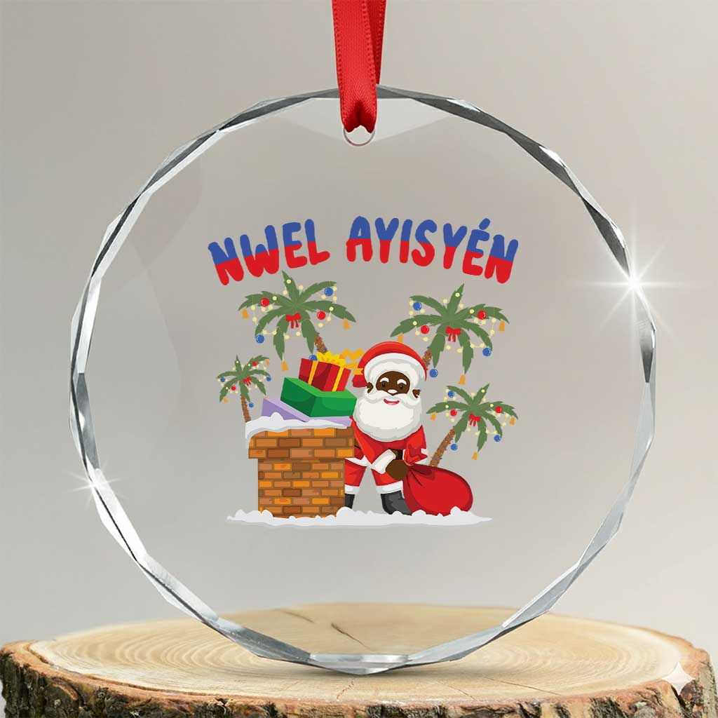 Funny Haitian Xmas Crystal Glass Ornament Nwel Ayisen Creole Santa Palm Tree TS09 Transparent Glass 3'' Circle Print Your Wear