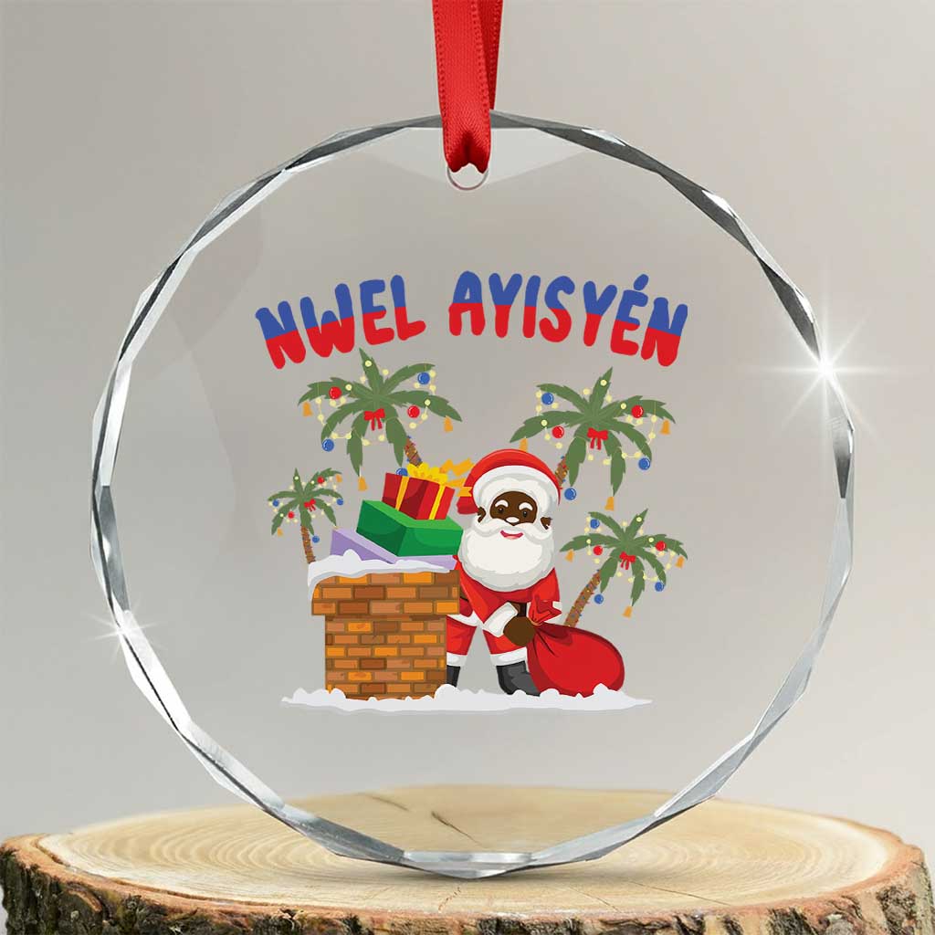 Funny Haitian Xmas Crystal Glass Ornament Nwel Ayisen Creole Santa Palm Tree TS09 Transparent Glass 3'' Circle Print Your Wear