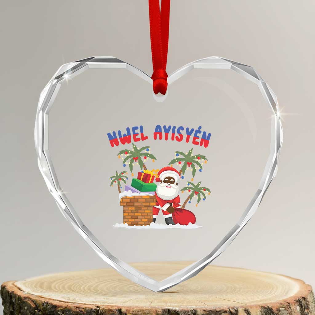 Funny Haitian Xmas Heart Crystal Glass Ornament Nwel Ayisen Creole Santa Palm Tree TS09 Transparent Glass 3'' Heart Print Your Wear