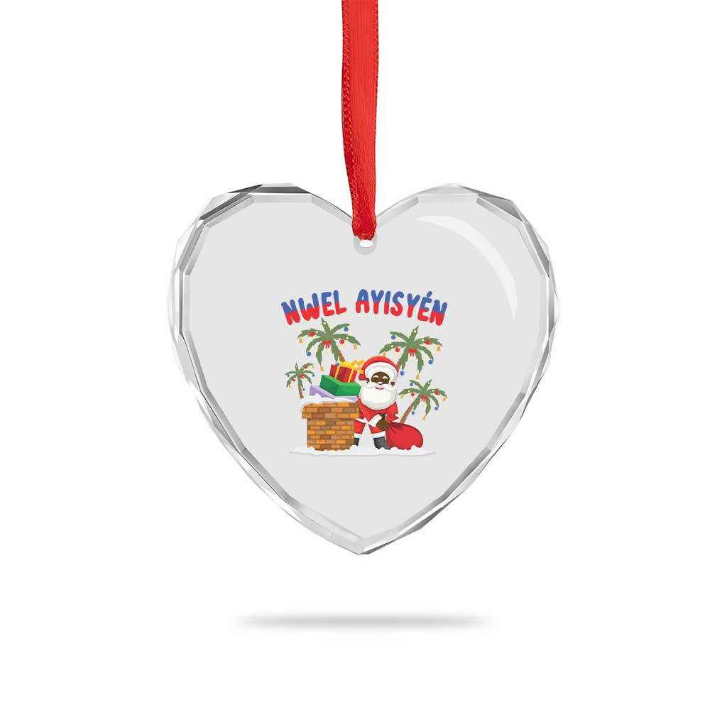 Funny Haitian Xmas Heart Crystal Glass Ornament Nwel Ayisen Creole Santa Palm Tree TS09 Print Your Wear