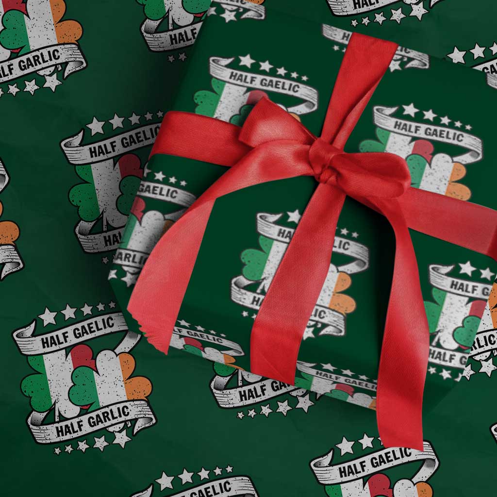 Funny Half Gaelic Half Garlic Wrapping Paper Roll Irish Italian St. Patrick's Day TS11 Green Print Your Wear