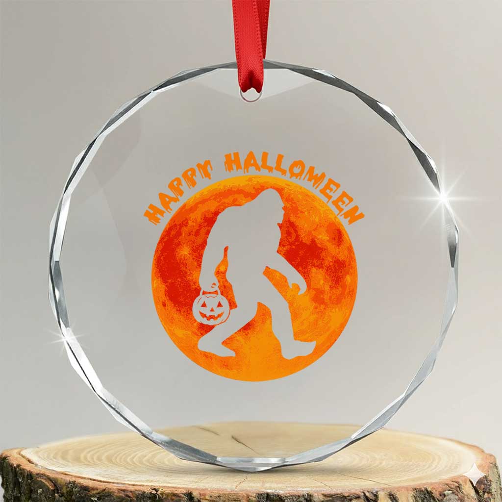 Funny Halloween Bigfoot Crystal Glass Ornament Sasquatch Full Moon Jack O Lantern TS11 Transparent Glass 3'' Circle Print Your Wear