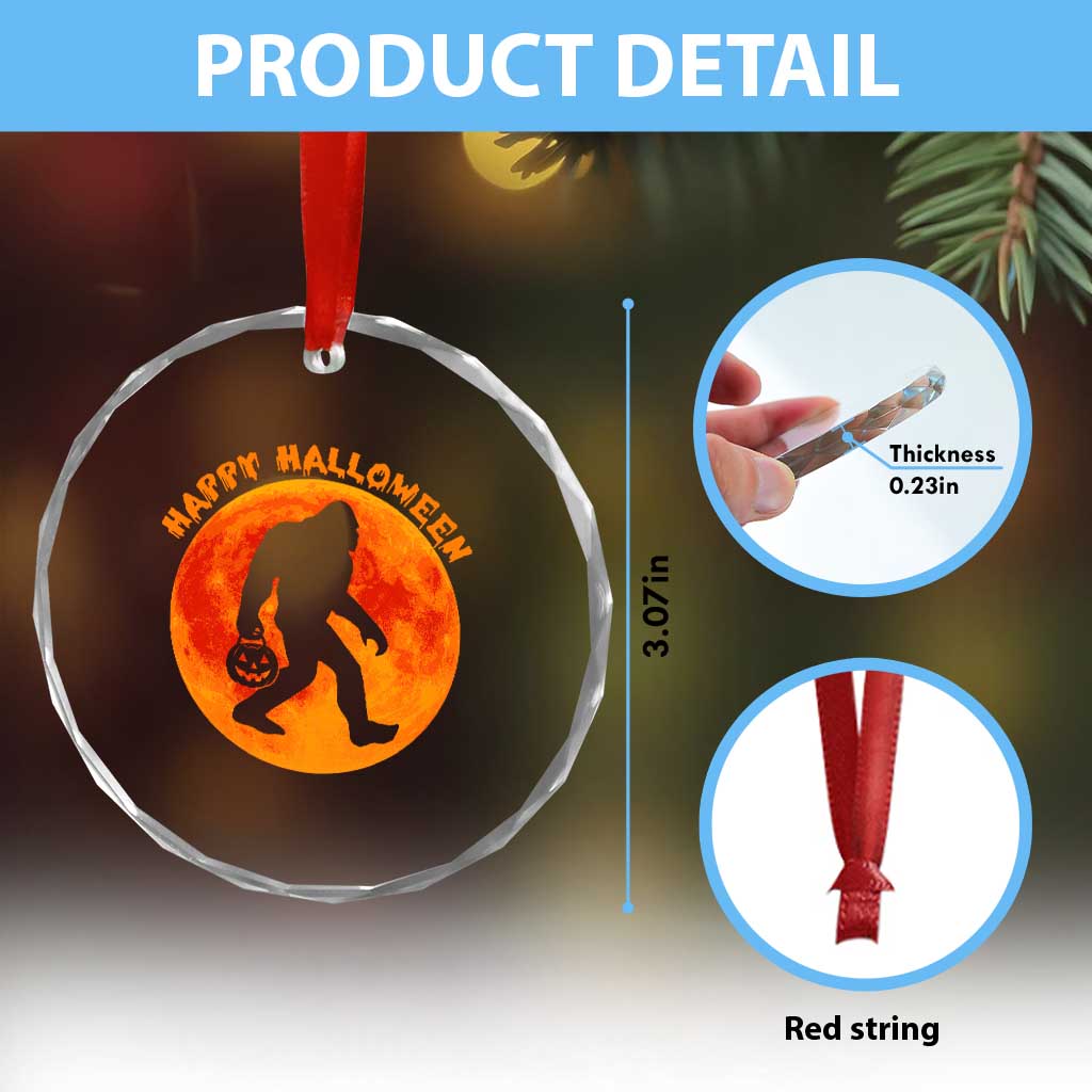 Funny Halloween Bigfoot Crystal Glass Ornament Sasquatch Full Moon Jack O Lantern TS11 Print Your Wear