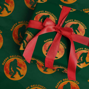 Funny Halloween Bigfoot Wrapping Paper Roll Sasquatch Full Moon Jack O Lantern TS11 Green Print Your Wear