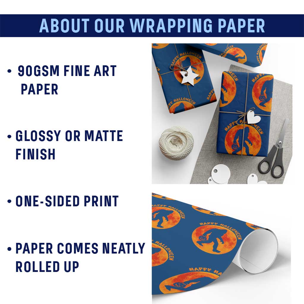 Funny Halloween Bigfoot Wrapping Paper Roll Sasquatch Full Moon Jack O Lantern TS11 Print Your Wear
