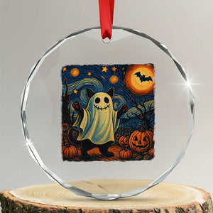Funny Halloween Ghost Cat Crystal Glass Ornament Starry Night Van Gogh Cat Lover Gifts TS10 Transparent Glass 3'' Circle Print Your Wear