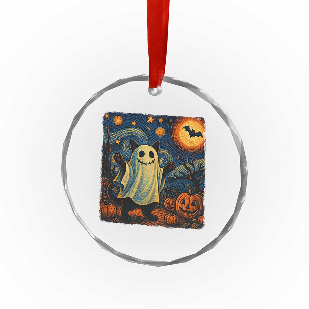 Funny Halloween Ghost Cat Crystal Glass Ornament Starry Night Van Gogh Cat Lover Gifts TS10 Transparent Glass 3'' Circle Print Your Wear