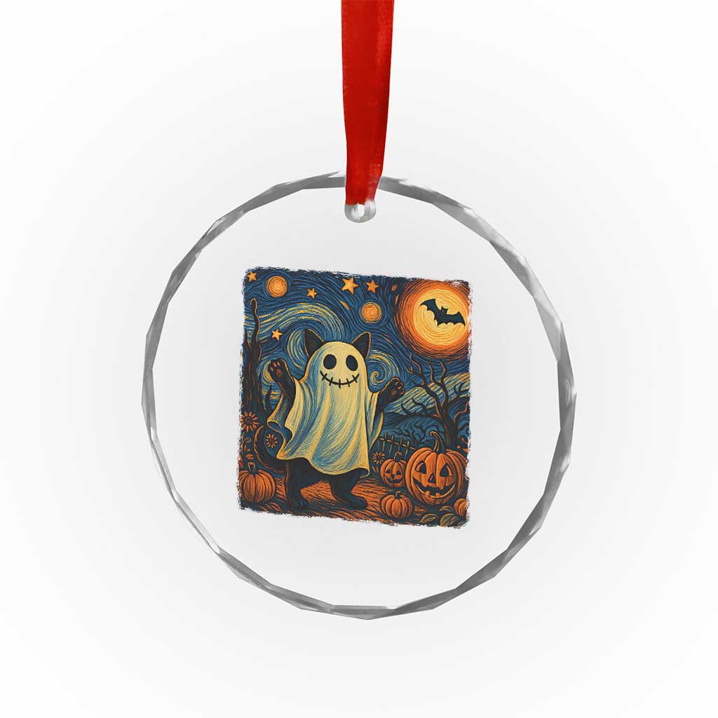Funny Halloween Ghost Cat Crystal Glass Ornament Starry Night Van Gogh Cat Lover Gifts TS10 Print Your Wear