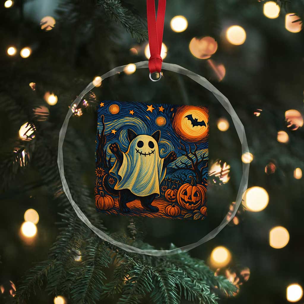 Funny Halloween Ghost Cat Crystal Glass Ornament Starry Night Van Gogh Cat Lover Gifts TS10 Print Your Wear