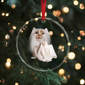 Funny Halloween Ghost Cat Meme Crystal Glass Ornament TS10 Print Your Wear