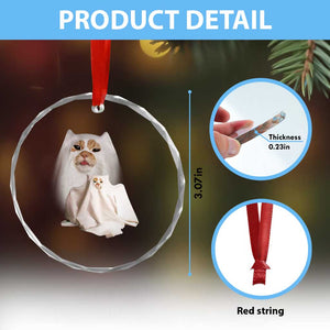 Funny Halloween Ghost Cat Meme Crystal Glass Ornament TS10 Print Your Wear