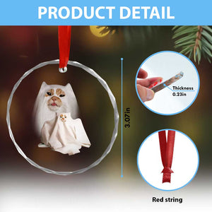 Funny Halloween Ghost Cat Meme Crystal Glass Ornament TS10 Print Your Wear