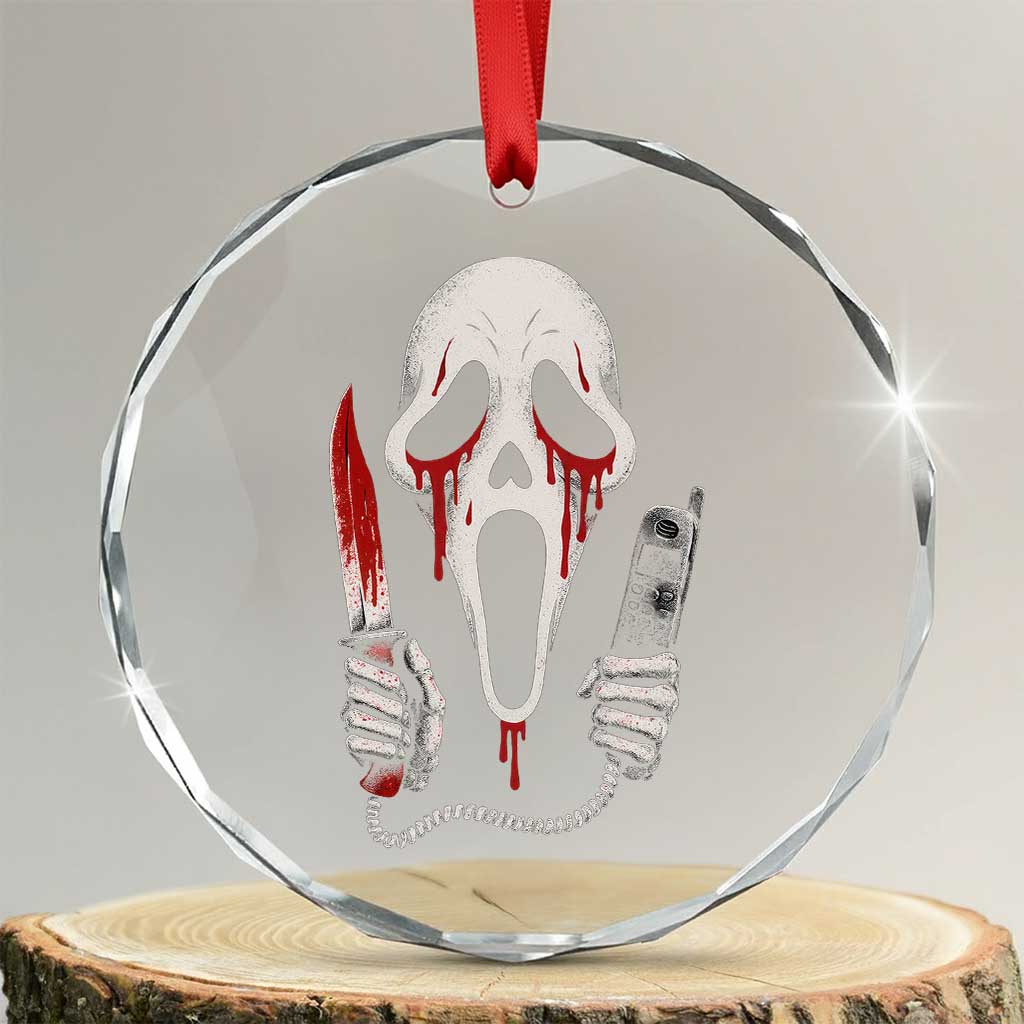 Funny Halloween Scary Face Ghost Crystal Glass Ornament Horror Slasher Bloody Knife TS11 Transparent Glass 3'' Circle Print Your Wear