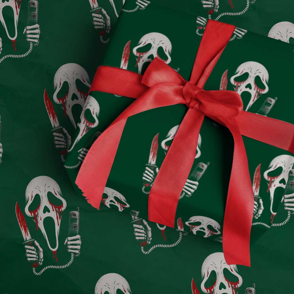 Funny Halloween Scary Face Ghost Wrapping Paper Roll Horror Slasher Bloody Knife TS11 Green Print Your Wear