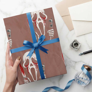 Funny Halloween Scary Face Ghost Wrapping Paper Roll Horror Slasher Bloody Knife TS11 Mocha Print Your Wear