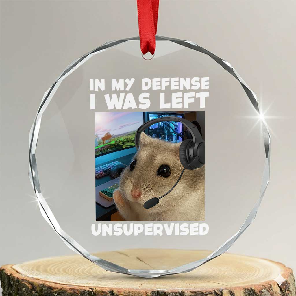 Funny Hamster Gamer Crystal Glass Ornament In My Defense I Was Left Unsupervised TS12 Transparent Glass 3'' Circle Print Your Wear