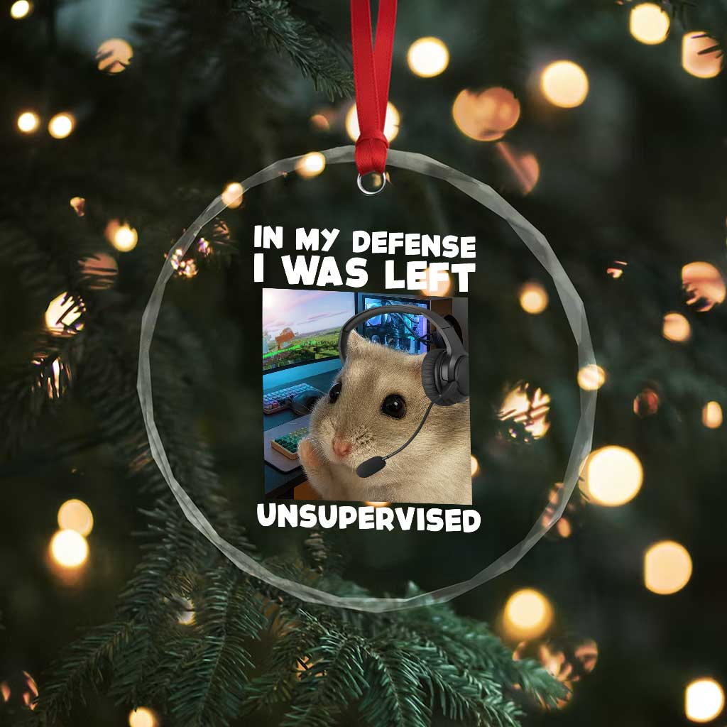 Funny Hamster Gamer Crystal Glass Ornament In My Defense I Was Left Unsupervised TS12 Print Your Wear