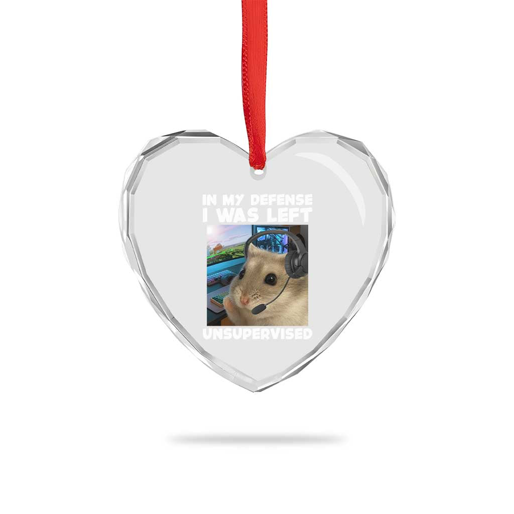 Funny Hamster Gamer Heart Crystal Glass Ornament In My Defense I Was Left Unsupervised TS12 Print Your Wear