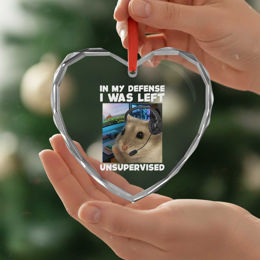 Funny Hamster Gamer Heart Crystal Glass Ornament In My Defense I Was Left Unsupervised TS12 Print Your Wear
