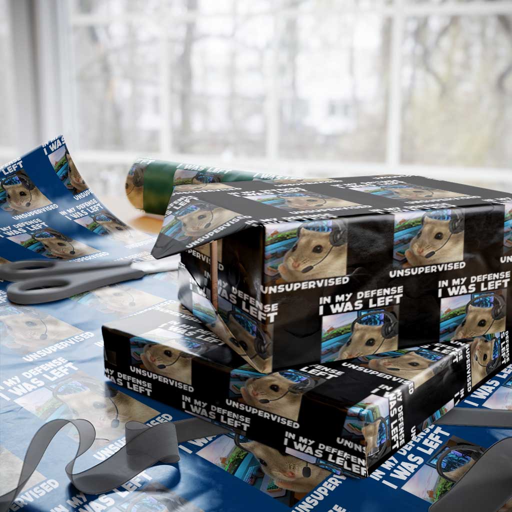 Funny Hamster Gamer Wrapping Paper Roll In My Defense I Was Left Unsupervised TS12 Black Print Your Wear