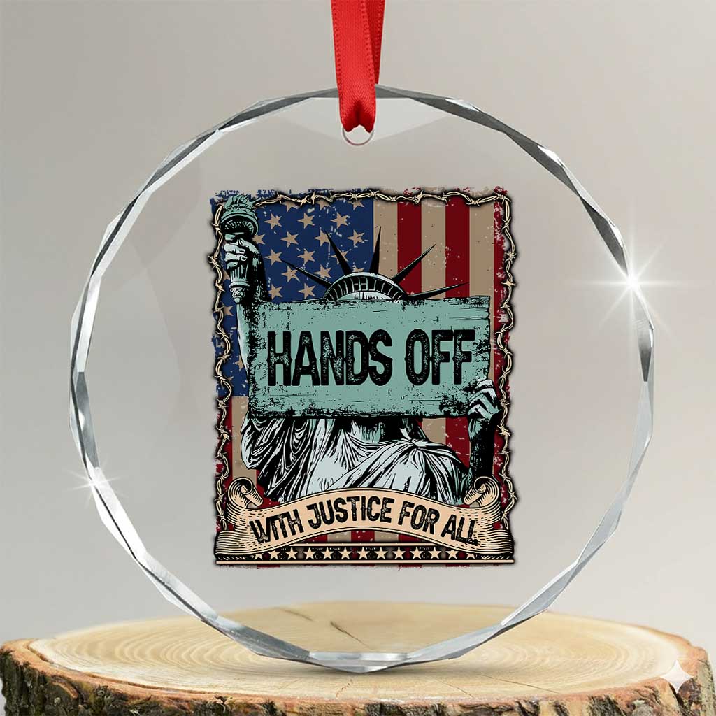 Funny Hands Off With Justice For All Crystal Glass Ornament Statue Of Liberty American Flag - Print Your Wear