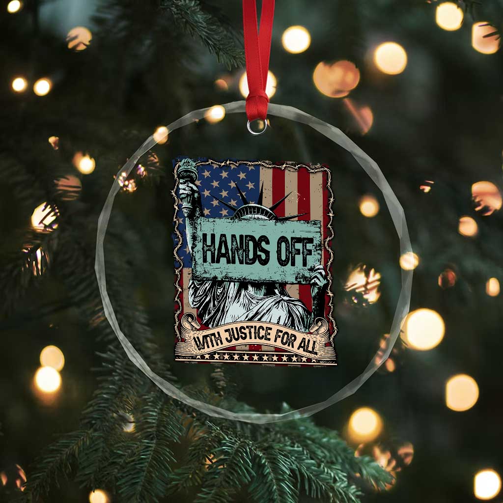 Funny Hands Off With Justice For All Crystal Glass Ornament Statue Of Liberty American Flag - Print Your Wear