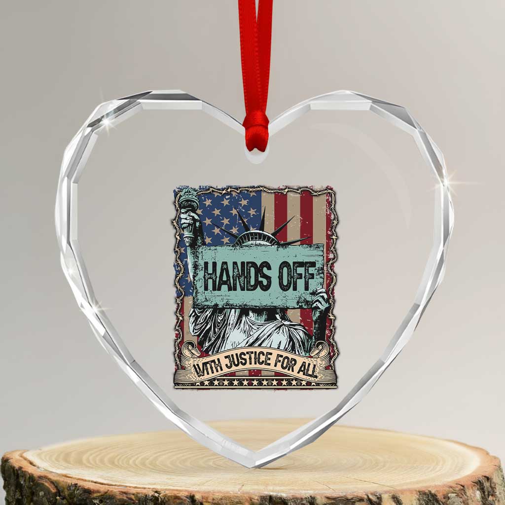 Funny Hands Off With Justice For All Heart Crystal Glass Ornament Statue Of Liberty American Flag - Print Your Wear