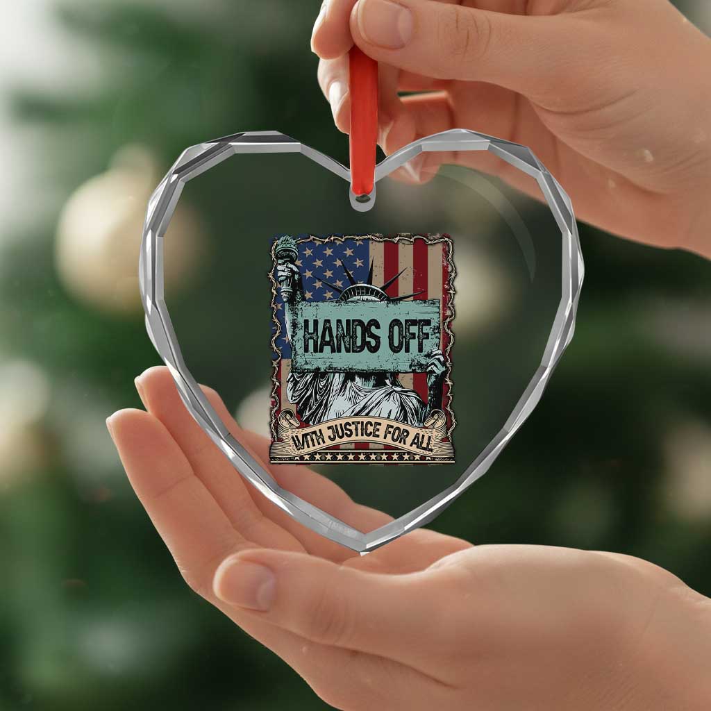 Funny Hands Off With Justice For All Heart Crystal Glass Ornament Statue Of Liberty American Flag - Print Your Wear