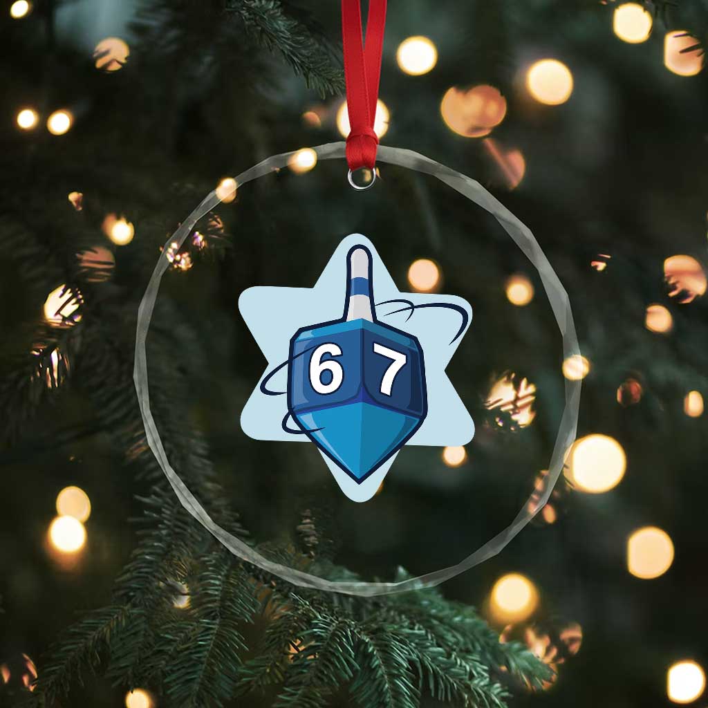 Funny Hanukkah 67 Crystal Glass Ornament Six Seven Meme Dreidel Star Of David TS11 Print Your Wear