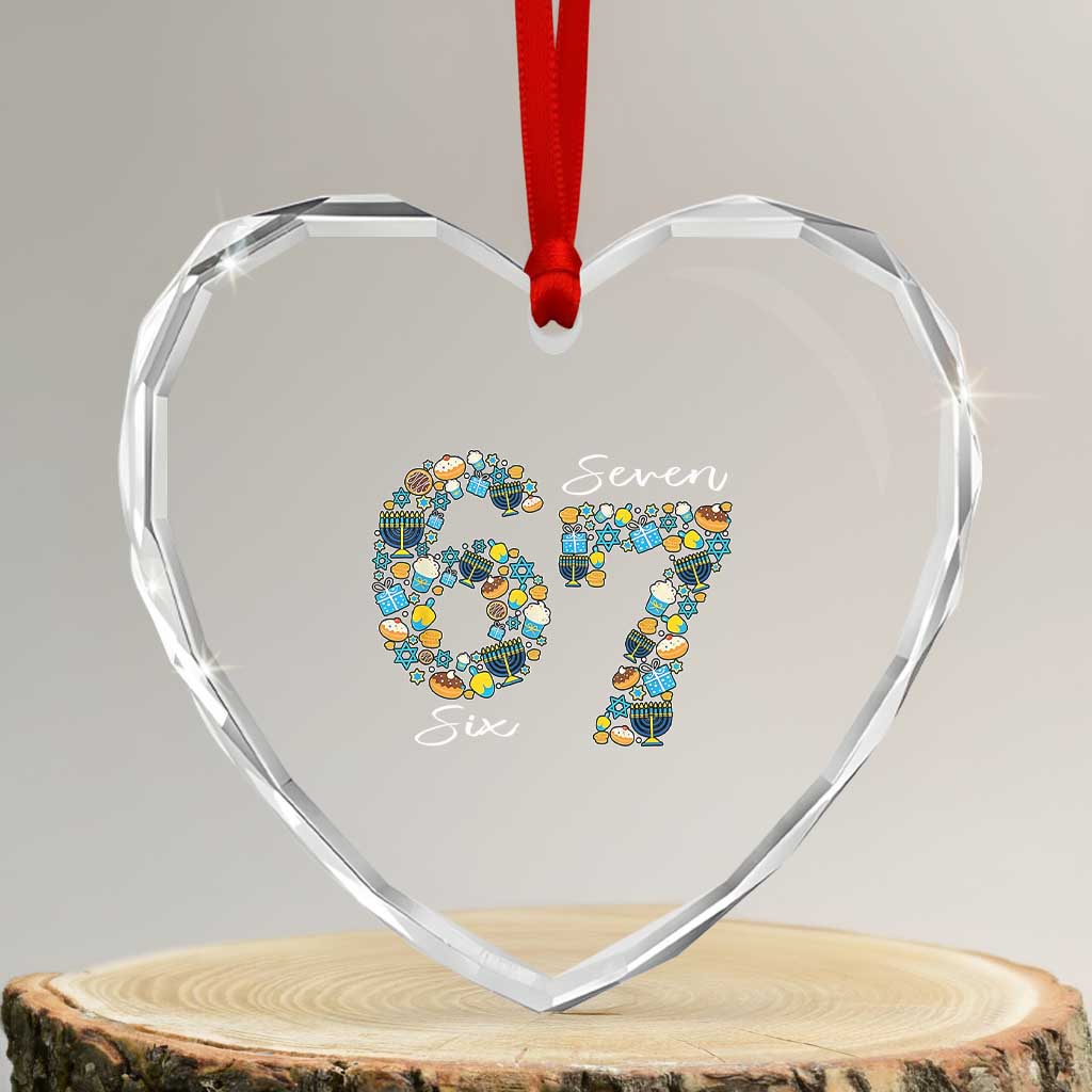 Funny Hanukkah 67 Heart Crystal Glass Ornament Six Seven Meme Chanukah Dreidel Gelt Star Of David TS11 Transparent Glass 3'' Heart Print Your Wear