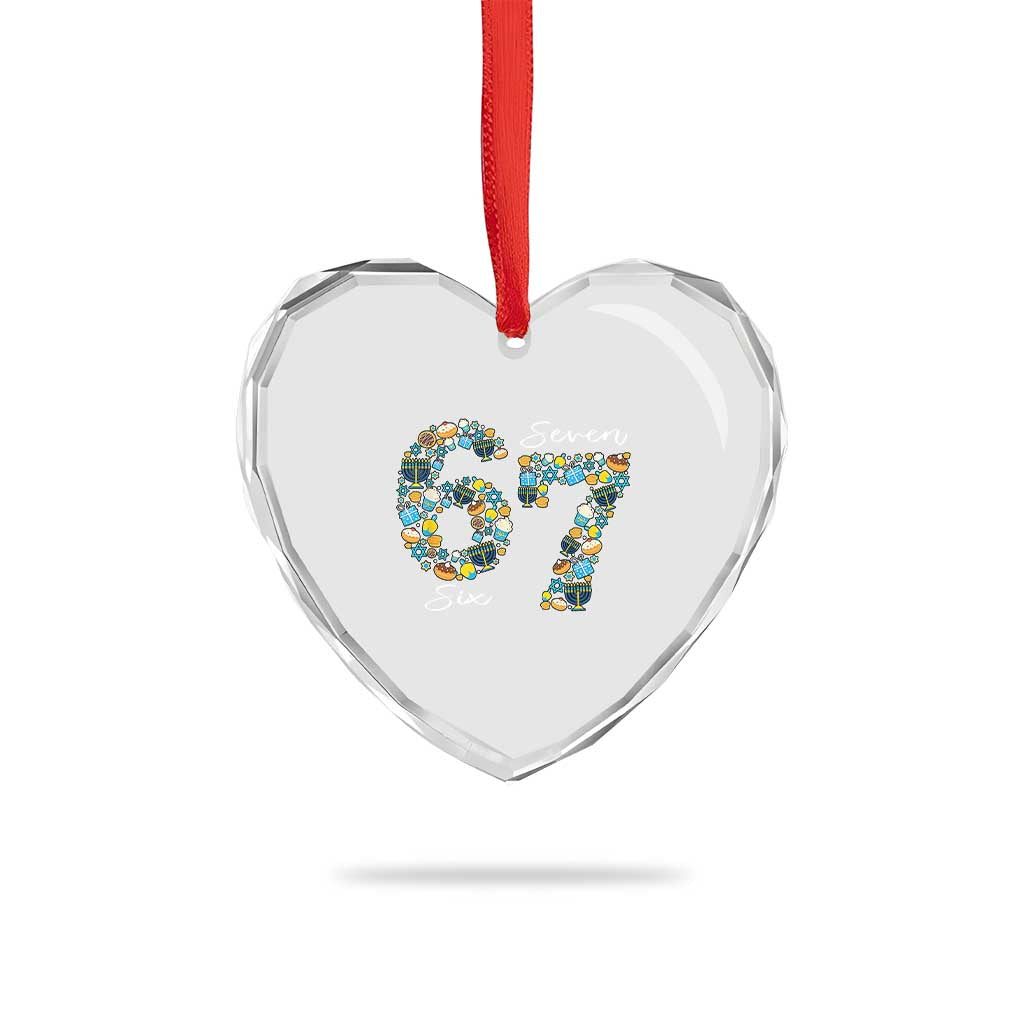 Funny Hanukkah 67 Heart Crystal Glass Ornament Six Seven Meme Chanukah Dreidel Gelt Star Of David TS11 Print Your Wear