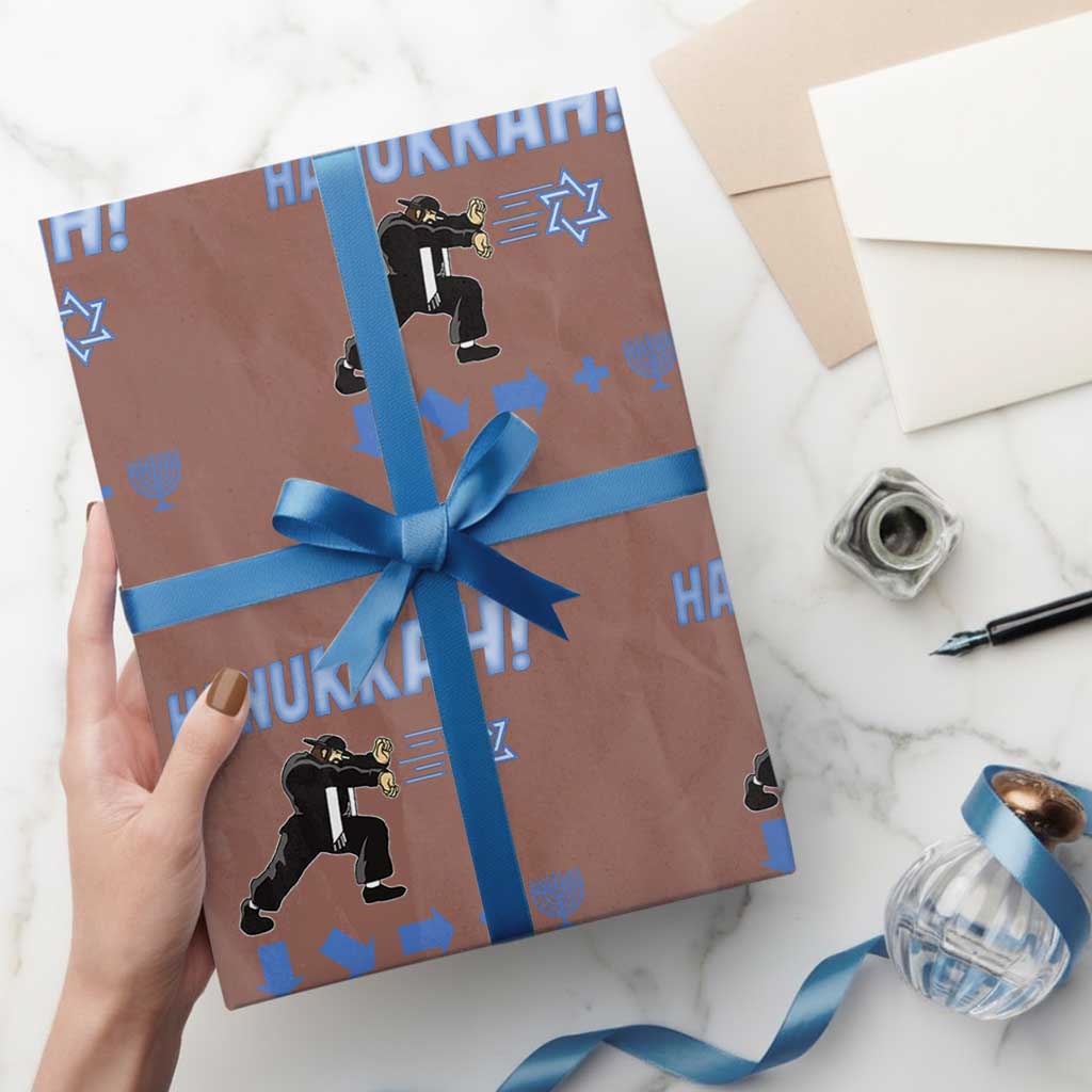 Funny Hanukkah Arcade Game Wrapping Paper Roll Jewish Fighter Menorah Star Of David TS11 Mocha Print Your Wear
