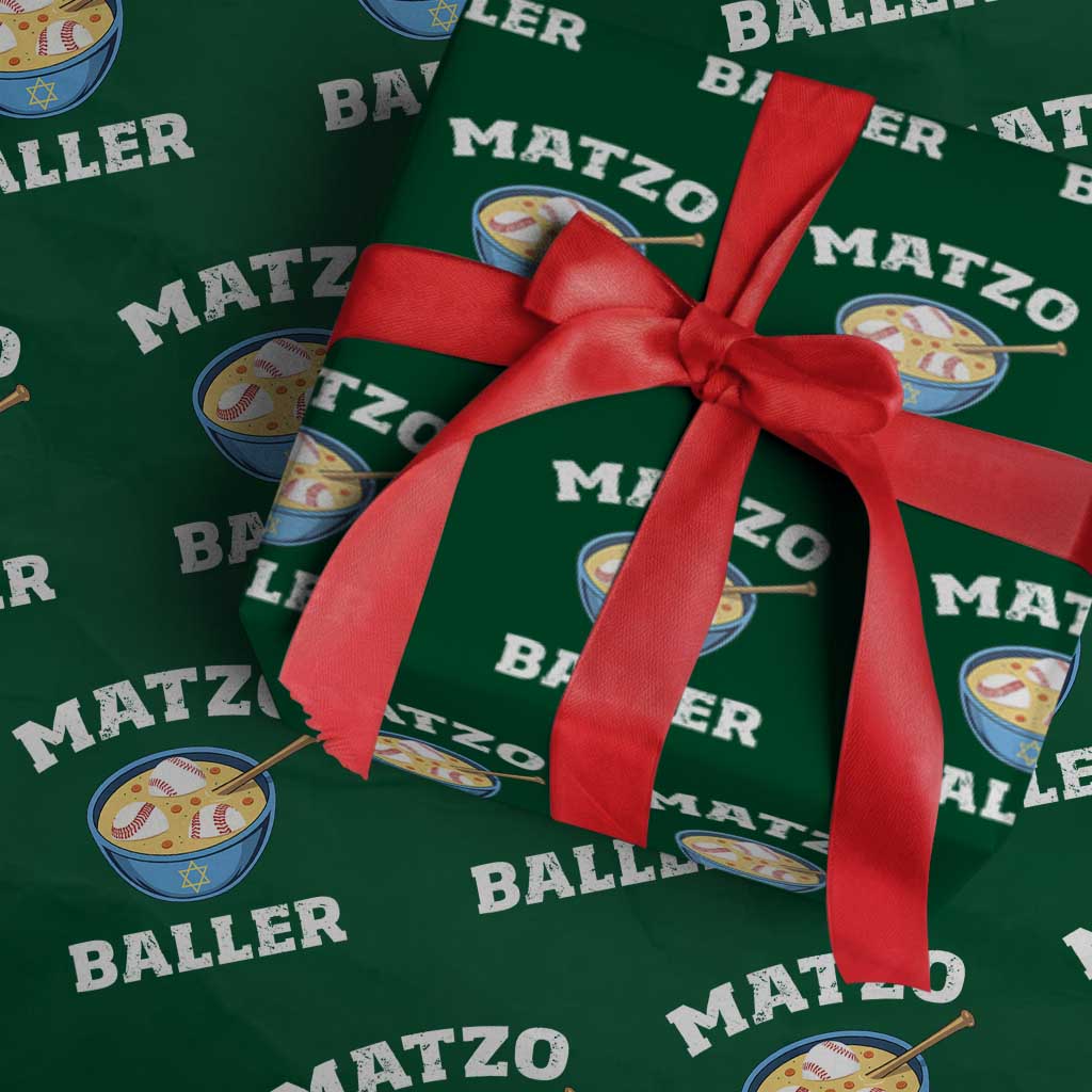 Funny Hanukkah Baseball Wrapping Paper Roll Matzo Baller Matzah Ball Jewish Chanukah Sports Lover TS11 Green Print Your Wear