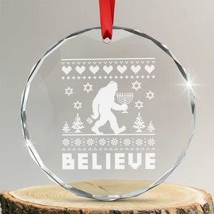 Funny Hanukkah Bigfoot Crystal Glass Ornament Believe Ugly Sweater Jewish Holiday Gift TS12 Transparent Glass 3'' Circle Print Your Wear