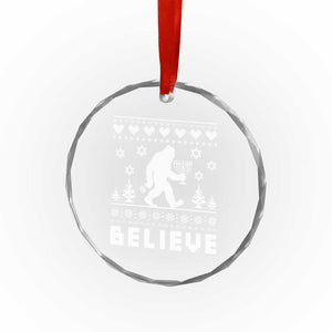 Funny Hanukkah Bigfoot Crystal Glass Ornament Believe Ugly Sweater Jewish Holiday Gift TS12 Print Your Wear