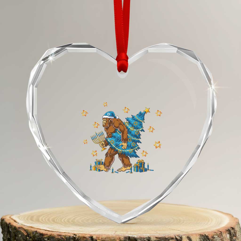 Funny Hanukkah Bigfoot Lover Jewish Holiday Gift Heart Crystal Glass Ornament TS12 Transparent Glass 3'' Heart Print Your Wear