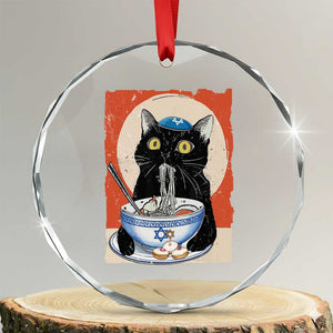 Funny Hanukkah Black Cat Eating Noodle Crystal Glass Ornament TS11 Transparent Glass 3'' Circle Print Your Wear