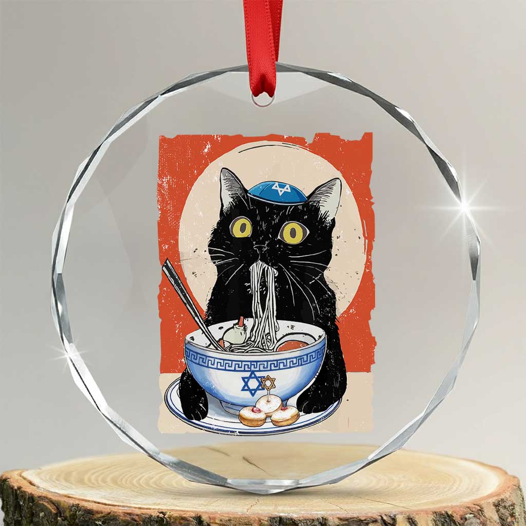 Funny Hanukkah Black Cat Eating Noodle Crystal Glass Ornament TS11 Transparent Glass 3'' Circle Print Your Wear